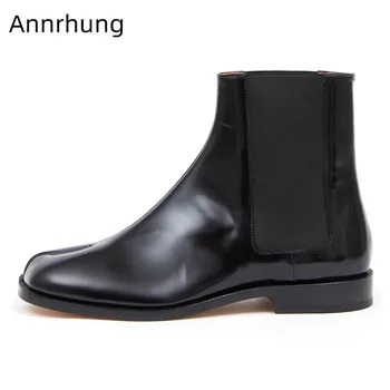 

New Autumn Ankle Boots Women Split Toe Slip On Short Botas Cozy Elastic Band Slip on Casual Booties Black Genuine Leather Boots