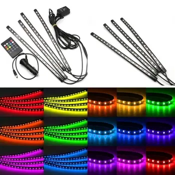 

12V Car Interior Footwell LED Strip Lights RGB Multicolour Remote Atmosphere Decor 4pcs Camper Caravan Ambient Light
