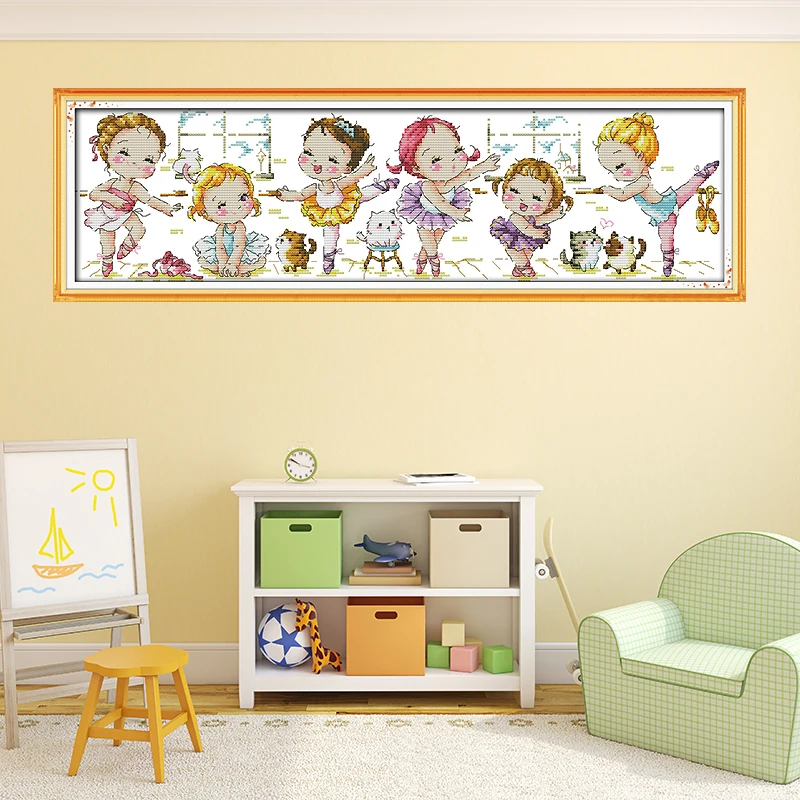 Joy Sunday Craft Village Cross Stitch Cartoon Pattern 14CT 11CT DMC A Ballet School DIY Handwork Embroidery kit Needlework set cross stitch kit