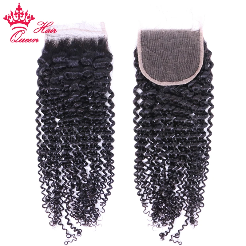 Kinky Curly Closure  Free Part 100% Remy Human Hair Extensions Swiss Lace Closure Free Shipping Nature Color Queen Hair Products