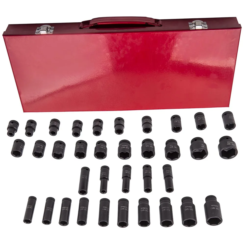 

Набор ударных головок, 35 шт., 1/2 дюйма, 6-точечный метрический инструмент для гаража, 8-32 мм, 9 мм, 10 мм, 11 мм, 12, 13, 14, 15 мм