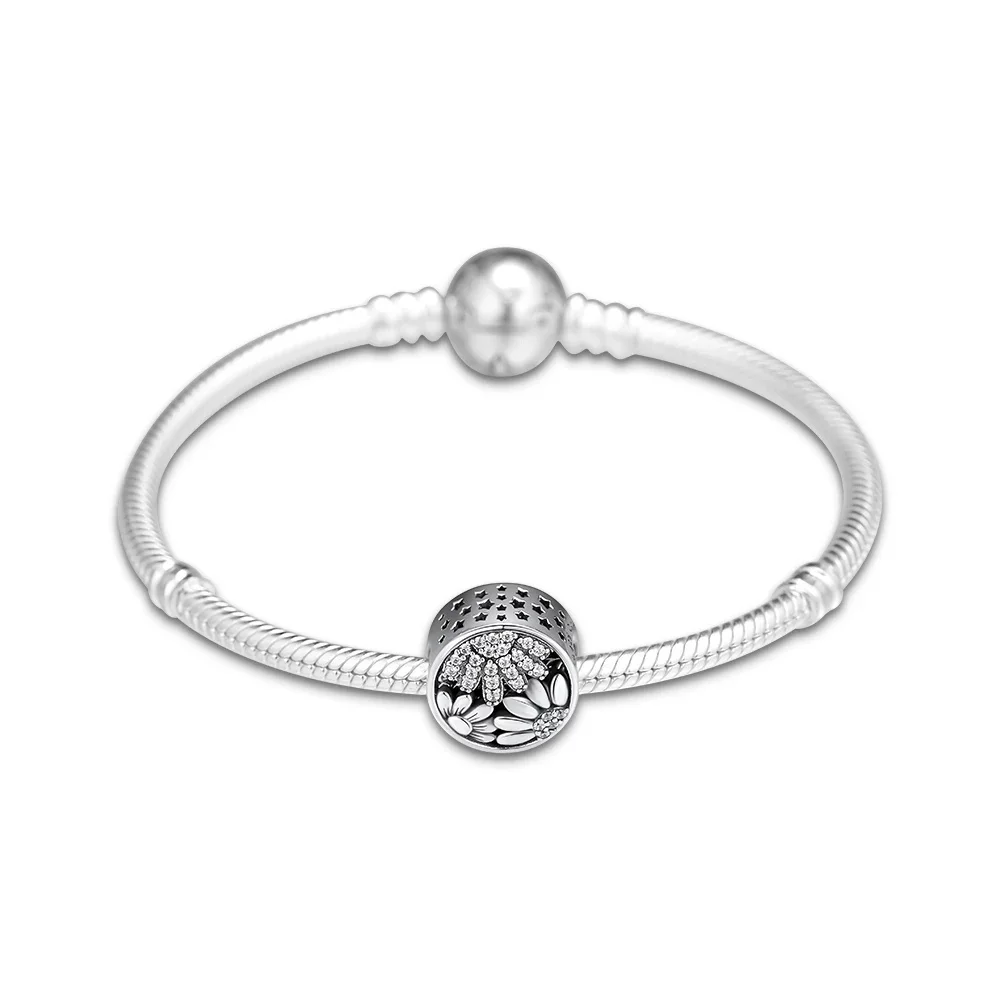 Charm Jewelry 925 Sterling Silver Shiny Black Swan Daisy Earth Charm Pendant Fit Original Pandora Bracelet For Women DIY