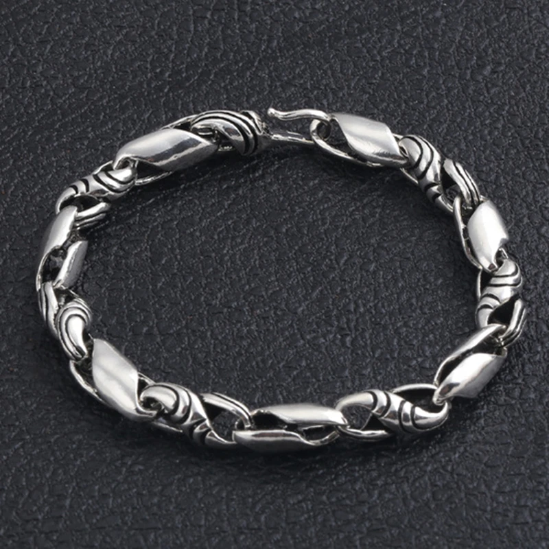 925 серебряный браслет мужские винтажные панк полированные благоприятные цветы тисненые браслеты тайское серебро ручной работы ювелирные изделия