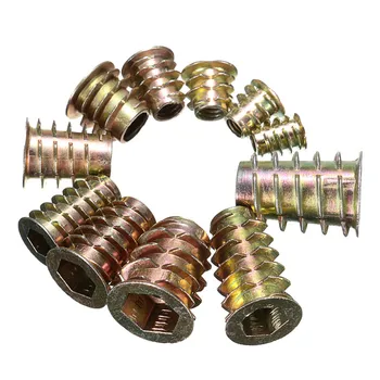 

10PCS Hex Drive Screw In Threaded Insert Bushings 11 Size D-Type Insert Nuts Strong Permanent Thread for Wood Prevents Splitting