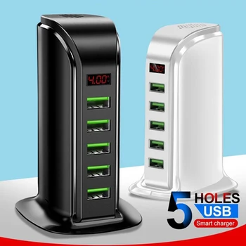 

5 Port USB Charger HUB LED Display Multi USB Charging Station Dock Universal Mobile Phone Desktop Wall Home US EU UK Plug