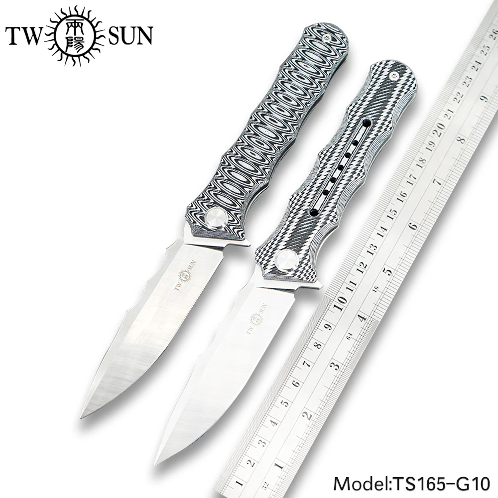 

TWOSUN 14C28N blade folding Pocket Knife tactical knife hunting Outdoor camping tool EDC TC4 ball Bearings Fast Open G10 TS165