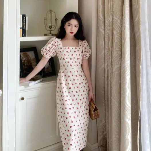 Винтажное длинное платье с пышными рукавами пикантная приталенная туника