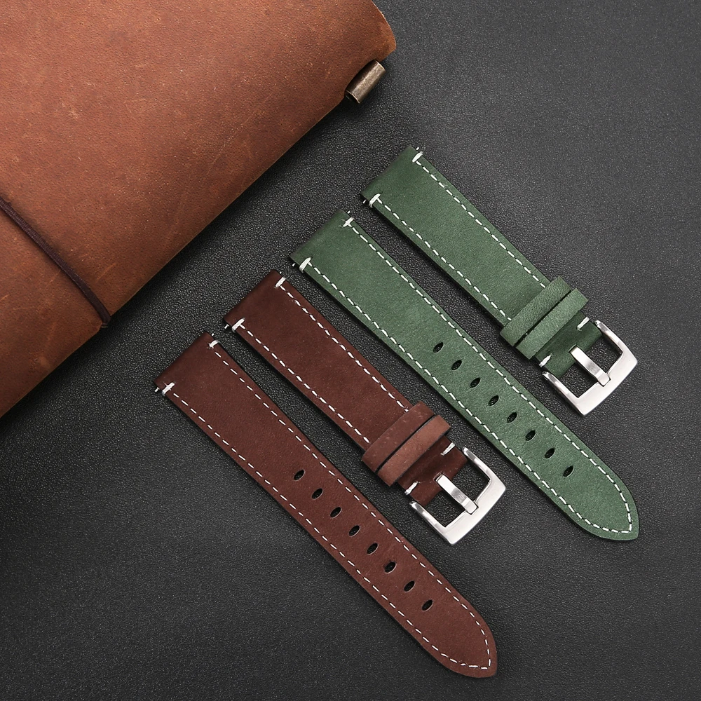 

Watchband Strap Men Women 20mm 21mm Green Brown Frosted Skin Leather Watch Straps Soft Watch Bracelet Accessories