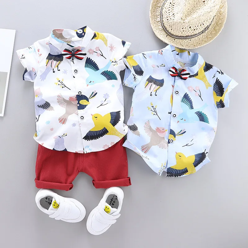 2020 Summer Boys Fashion Clothes Set Short Sleeve T-shirt Strap Shorts 2-piece Bow Tie Kids |