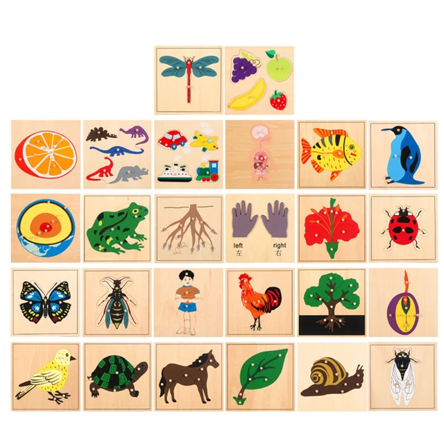 Rompecabezas de madera de animales, rompecabezas de madera para niños  pequeños, J Toy Montessori animales para 1 2 3 4 años, juego educativo de  aprendizaje de animales bebés para niños