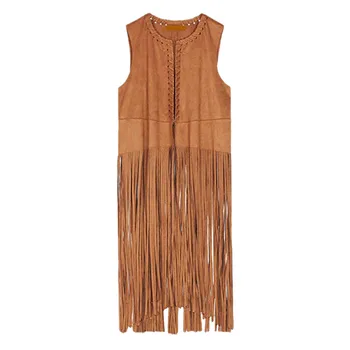 

2020 Vest Female Spring Summer Solid Suede Ethnic Sleeveless Velour Tassels Fringed Vest Chalecos Largos Gilet femme