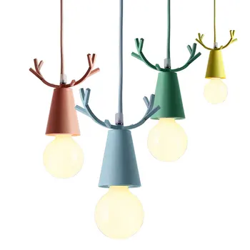 

Modern Deer Pendant Lights Christmas Antlers Hanging Lamps Macaron Childrens Room Bedroom Home Light Fixtures Decoration Metal