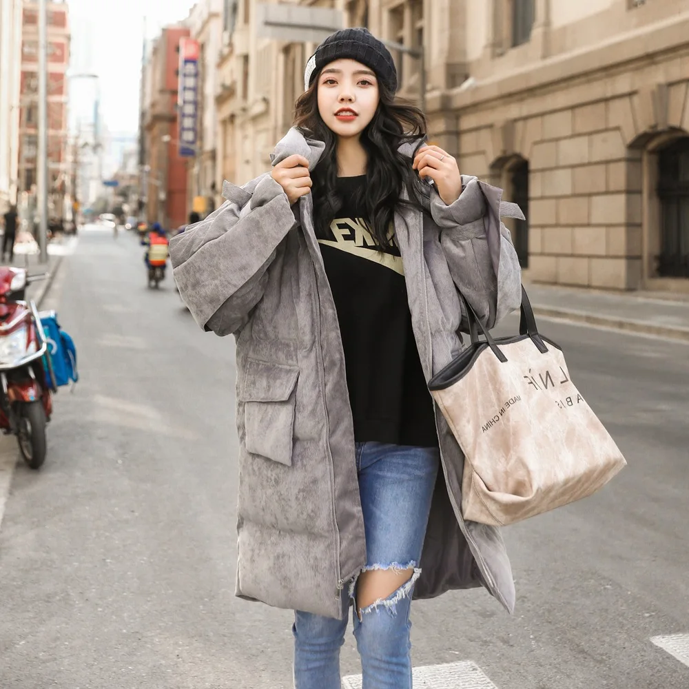 

Cotton Coat Women's Photo Shoot 2018 Winter New Style Retro Sense of Design-Style Laziness-Style Mid-length Hooded Cotton Overco