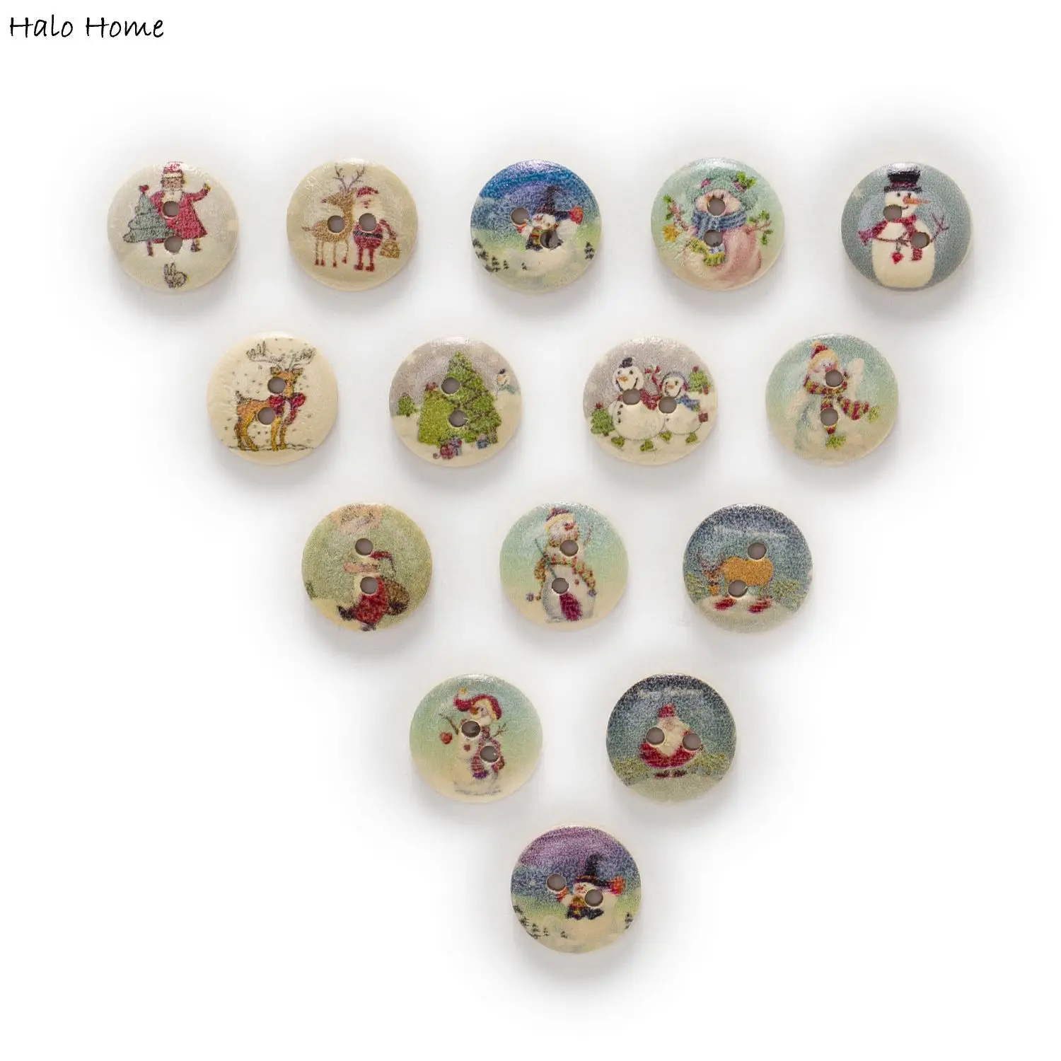 

50pcs Christmas Theme Wood Buttons for Handwork Sewing Scrapbook Clothing Crafts Accessories Gift Card Decor 15mm