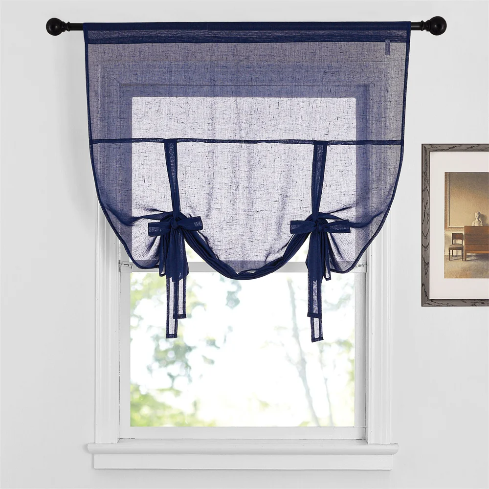 NICETOWN 1PC Tie Up Shade Rod Pocket Sheer Curtain Modern Solid European and American Style for Kitchen Small Window 
