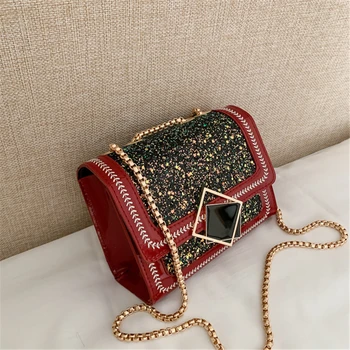 

Fashion Simple Mini Shoulder Bags For Women 202 Casual Crossbody Bag Metal Chain Strap Sequin Messenger Bag Brand Small Handbag