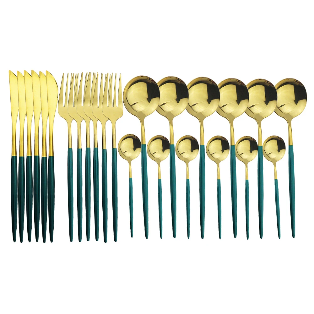 24pcs Green Gold Cutlery Set Mirror Colorful Flatware Set 304 Stainless Steel Dinnerware Set Kitchen Silverware Gold Tableware Flatware Sets Aliexpress