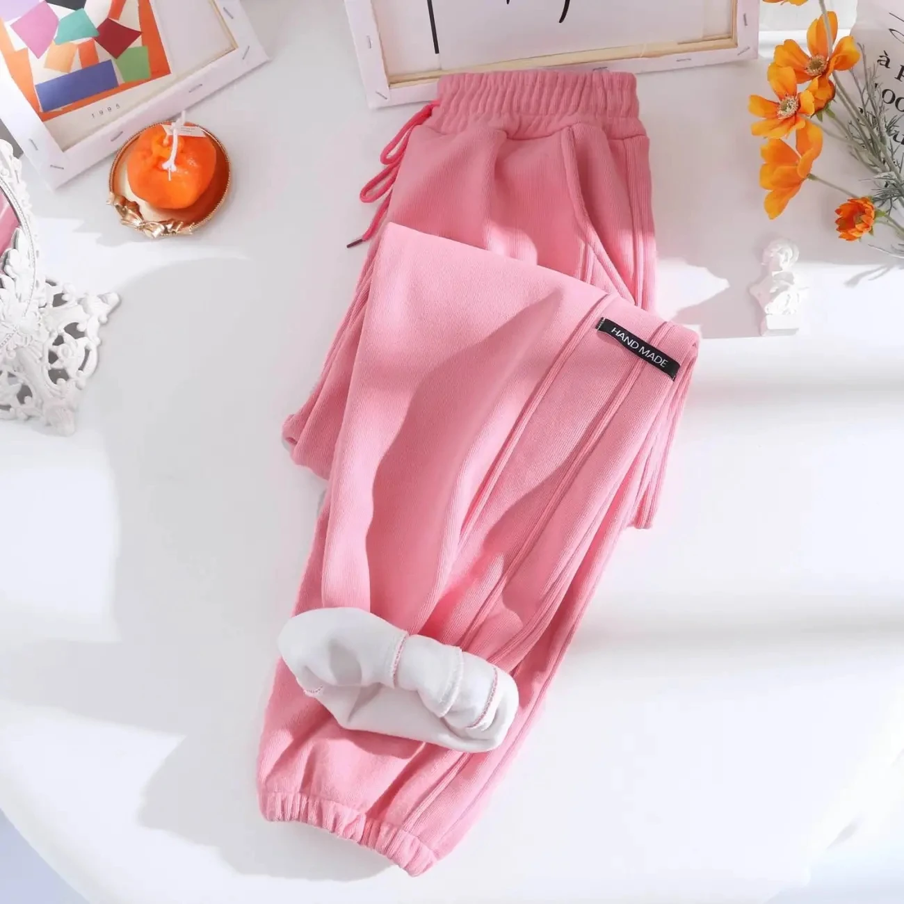 

Sports Candy Color Trousers For Autumn/Winter 2023 New Loose Plus Velvet Pants Leisure Trousers Warm Thicken Baby Cashmere Pants