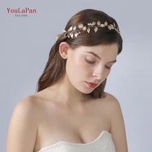 YouLaPan HP110 Свадебный ободок с золотыми листами и свадебная тиара для невесты свадебные украшения для волос ободок для волос с листьями из сплава