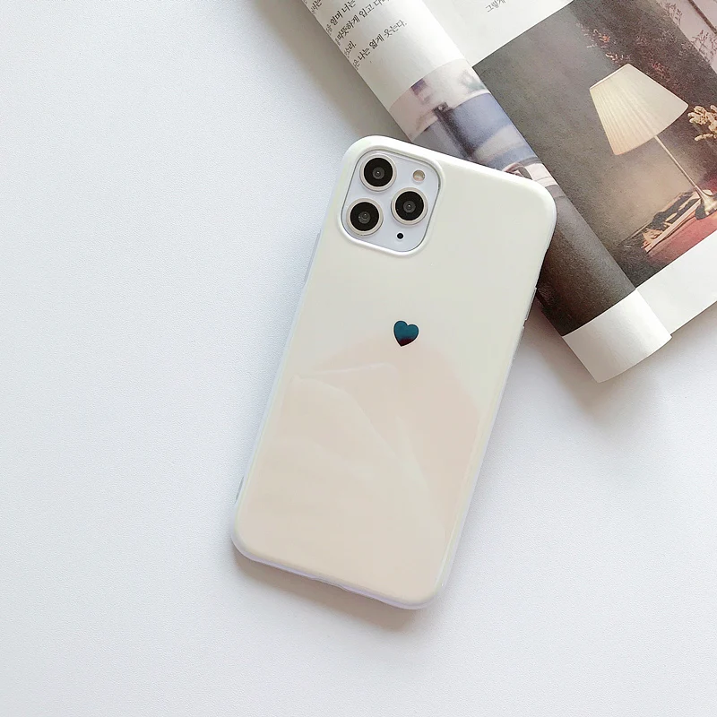 Чехол для iphone 11 11Pro Max мягкий силиконовый зеркальный чехол Blue ray Laser Love Heart X XR XS 6 6s 7 8