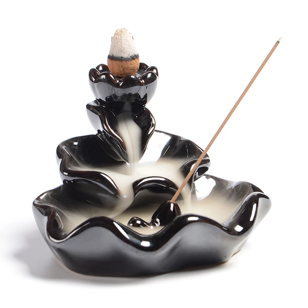 

Incense Censer Holder Backflow Waterfall Yoga Sleep Aid Hotel Buddhist Censer Burner Classic Lotus Relax Antique Desktop
