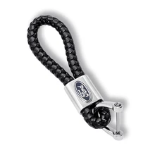 Leather Hand Woven Keychain Metal key rings Chains Gifts Car Key Holder For Ford focus 2 3 mk2 mk3 fiesta fusion kuga ranger