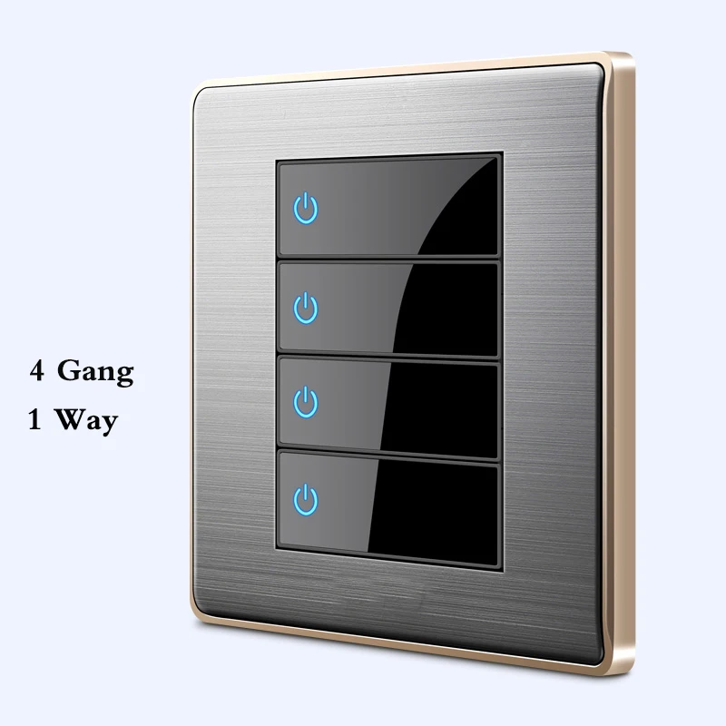 4 Gang 1 Way 86 Тип немецкий светодиодный случайный точечный переключатель зеркало акриловая Бытовая нержавеющая сталь матовая панель 2 банды 1 способ переключатель ЕС розетка - Цвет: 4 Gang 1 Way