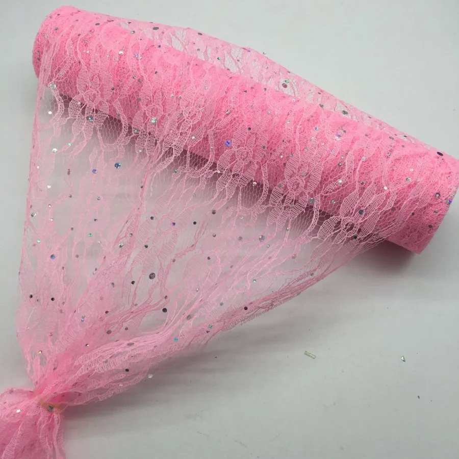 Pink Рождественский Декор Блеск Блестки Кружева рулон 30 см X 9 метров Свадебный белый стол бегун стул створки винтажный Декор розовый домашний декор - Цвет: Pink