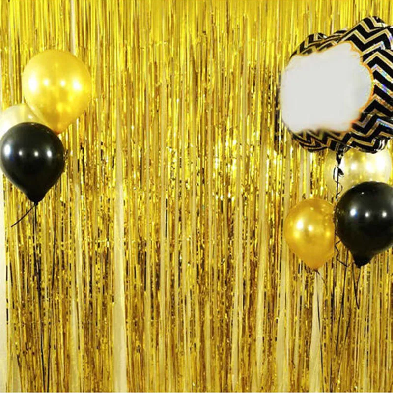 

3.2 ft x 6.5 ft Metallic Tinsel Foil Fringe Curtains Photo Booth Props for Birthday Wedding Baby Shower Bachelorette Backdrop