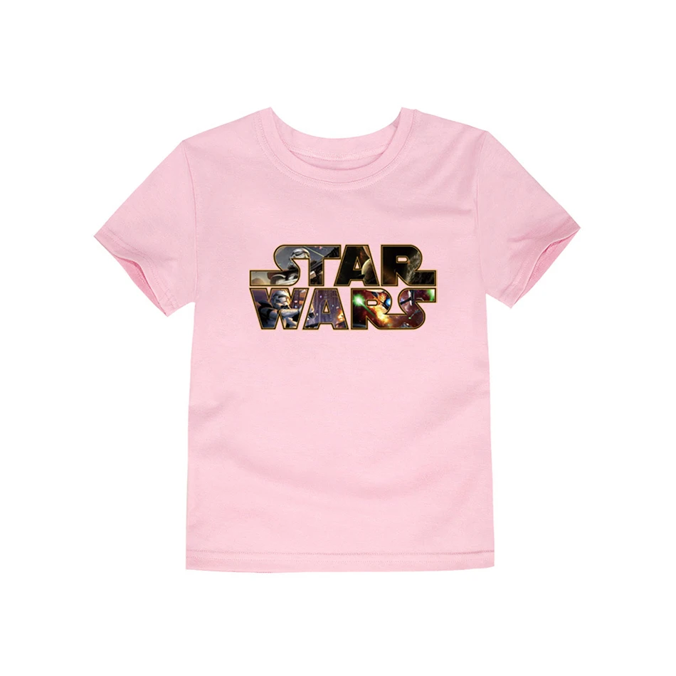 Детская футболка Star Wars, Детская футболка с принтом короткий рукав футболки для мальчиков и для девочек; Детские топы для От 2 до 14 лет - Цвет: Pink