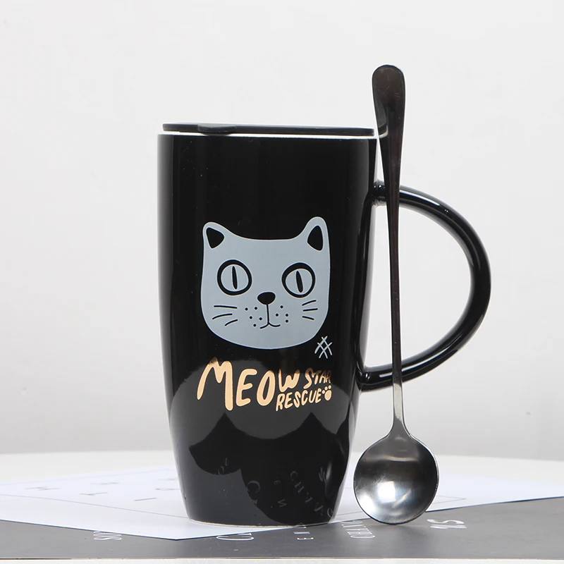 Модная черно-белая кружка для кошек кофе с мультяшным рисунком 600 мл большая