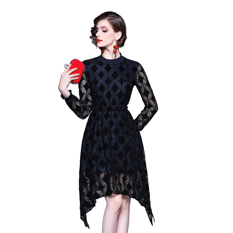 TAOYIZHUAI autumn new vintage long dress asymmetrical hem three quarter sleeves slim luxury elegant party evening sex vestidos