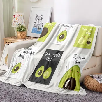 

3D Print Green Fruit Flannel Blanket Avocado Fluffy Blanket Nap Office Home Textile Blanket Cartoon Sherpa Blanket DIY Custom