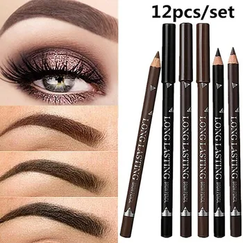 2021 New Hot Sale 12pcs Waterproof Eye Brow Pencil Black Brown Eyebrow Pen Long Lasting Makeup Drop Shipping 1