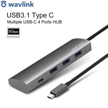 

Wavlink 4 Ports USB Hub 3.0 USB-C Splitter Aluminum High Speed 5Gbps USB 3.1 Type C Hub Plug & Play For MacBook Notebook
