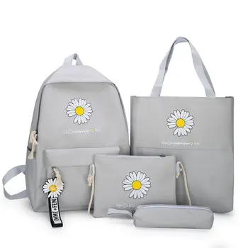 

Canvas student bag foreign trade new four piece set double back versatile Little Daisy bag double shoulder bag female