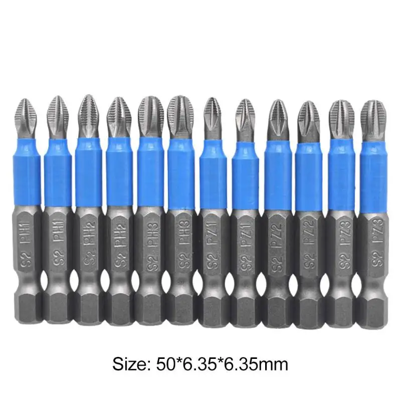 12pcs Screwdriver Bits PZ1 PZ2 PH1 PH2 Magnetic Non Slip Steel Screw Driver Bit Practical Operation Simple Conveninently