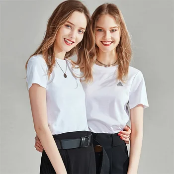 

HAVVA 2020 Summer Solid Colour Short-sleeved T-shirt with a Round Neck Exquisite Embroidery T46740