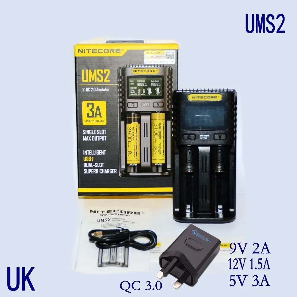 UMS2 add QC3 UK NITECOR UMS4 C4 VC4 lcd Смарт зарядное устройство для литий-ионных/IMR/INR/ICR/LiFePO4 18650 14500 26650 AA 3,7 1,2 V 1,5 V батареи D4 - Цвет: UMS2 add QC3 UK