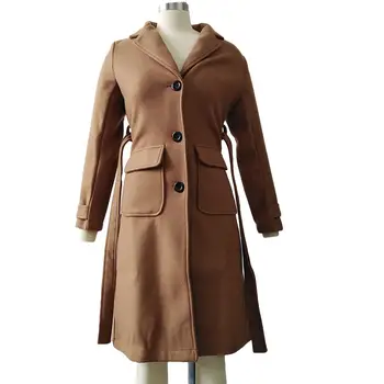 

Autumn Winter Trench Coat Women Casual Trench Coat Fitted Lapel Coat Long Outerwear Coat Solid color single-breasted pocket Coat
