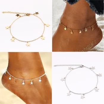 Simple female Silver color Bohemian Beach Barefoot Anklets Crochet Bracelet Sandals Gold Round Tassel Foot Chain Woman Leg Chain