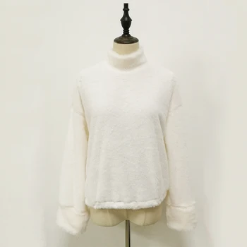 

Autumn Winter Women Sweatshirts Casual Pullovers New Faux Fur Fluffy Zipped Turtleneck Sweatshirt Tops Clothes