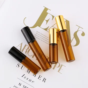 

10pcs/lot 5ml 10m Amber Glass Roll on Bottle with Ball Brown Thin Glass Roller Essential Oil Vials