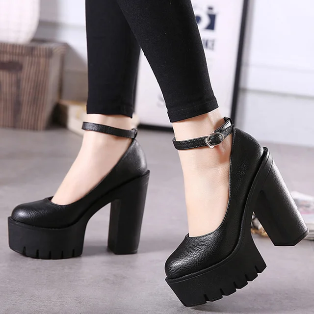 2021 New Women Shoes Spring Autumn Casual High Heels PU Shoes Party Sexy Ladies Thick Heels Platform Nightclub Pumps Plus Size 5