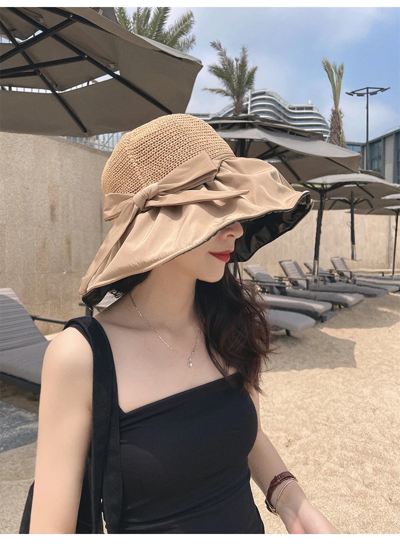 Foux Bucket Sun Hats Summer Women Butterfly Knitted Mesh Top UV Protection Shade Face Adjustable Protect Wind Outdoors 2021 New kangol bucket hat women's