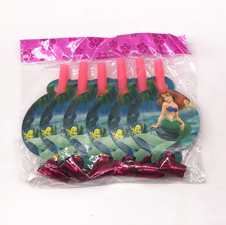 

6Pcs/lot Maker Mermaid Cartoon Theme Blowout Plastic Whistle Kid's Birthday Party Fittings Party Supplies Decorative