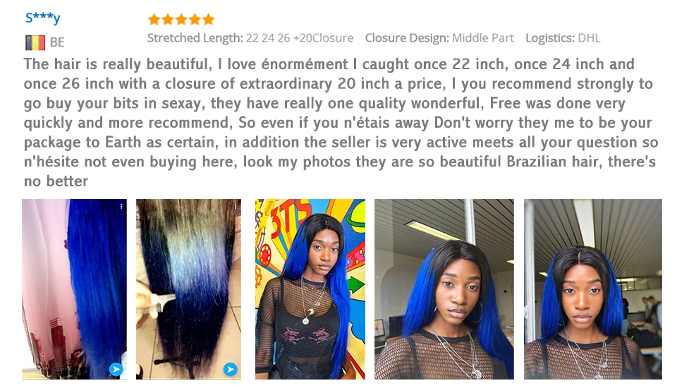 Ombre Bundles With Closure Sexay Professional 1B Blue Two Tone Human Hair Brazilian Straight Hair 3 Bundles Pack With Closure (8)