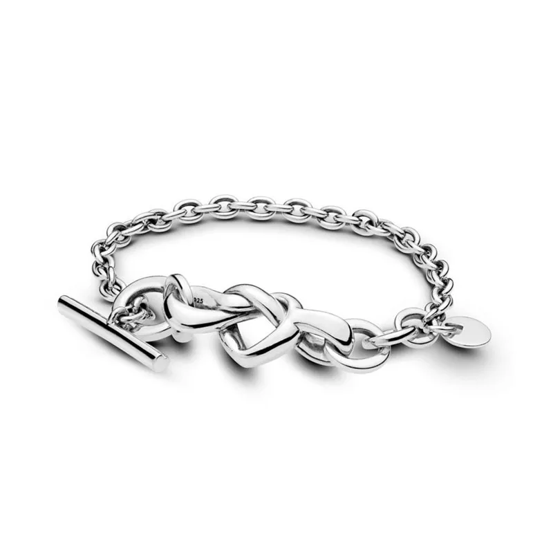 

Dropshipping 2019 New Authentic 925 Sterling Silver Knotted Hearts Pans Bracelet Original for Women Jewelry Birthday Gift