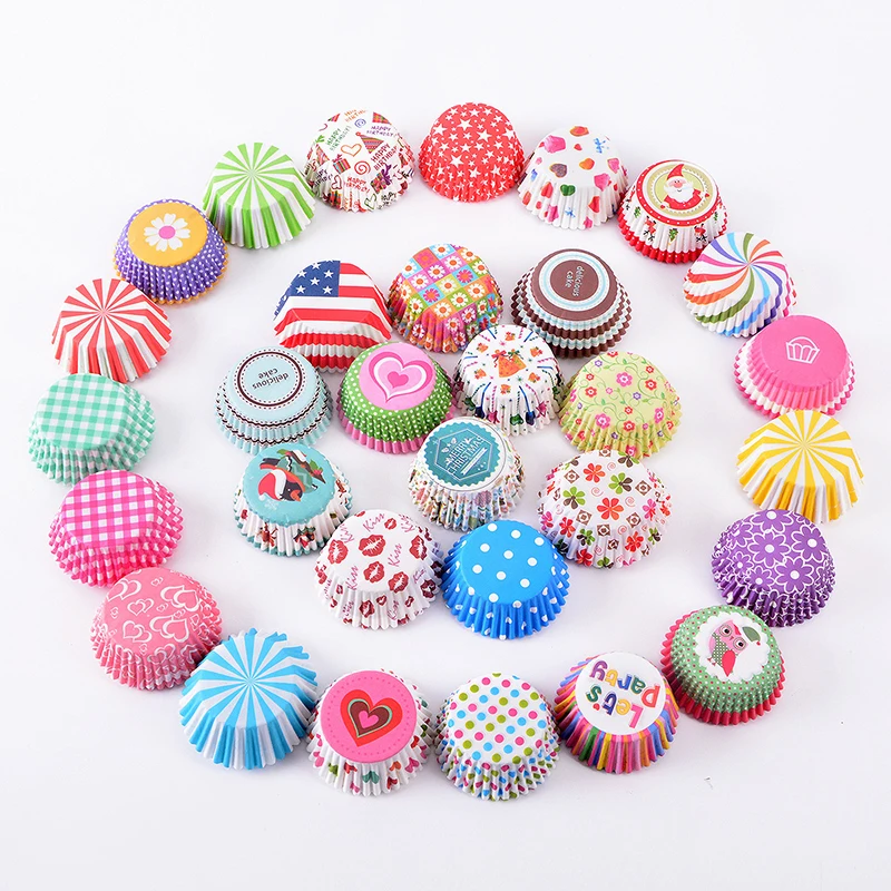100pcs/set Muffin Liners Cupcake Paper Cups Cake Forms Baking Box Case Cake Mold Decorating Tool Wedding Birthday Party Supplies