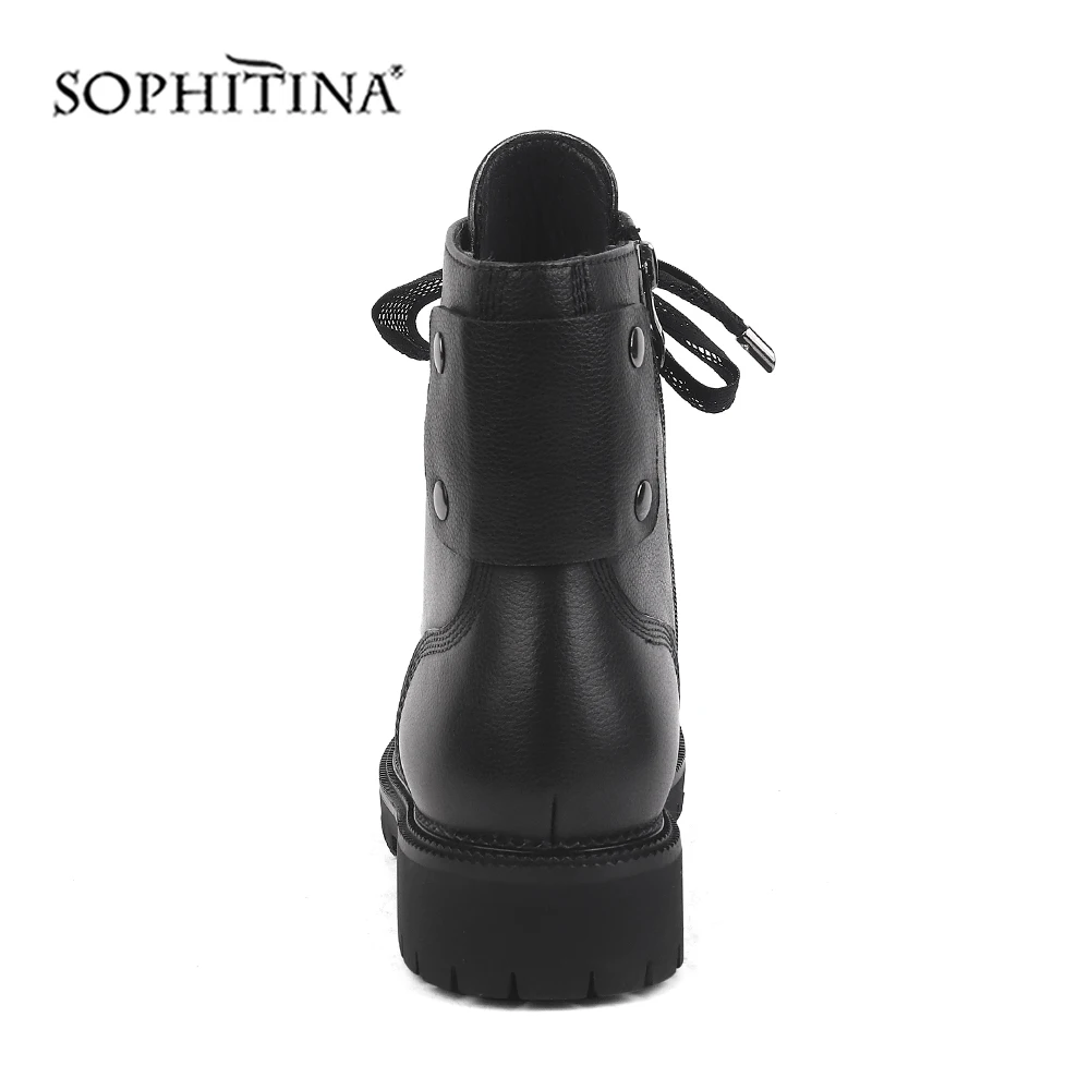 SOPHITINA/удобные ботинки с круглым носком женская обувь ручной работы из высококачественной коровьей кожи на квадратном каблуке со шнуровкой новые ботильоны SC437